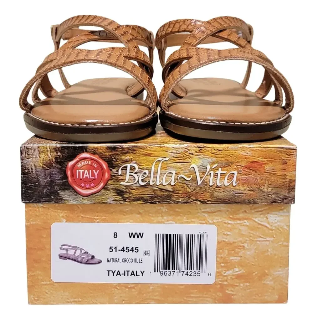 Bella Vita Women Tya-Italy Slingback Strappy Sandals Size US 8WW Natural Leather